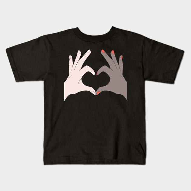 Hands Making Heart Shape Love Sign Language Valentine's Day Kids T-Shirt by Okuadinya